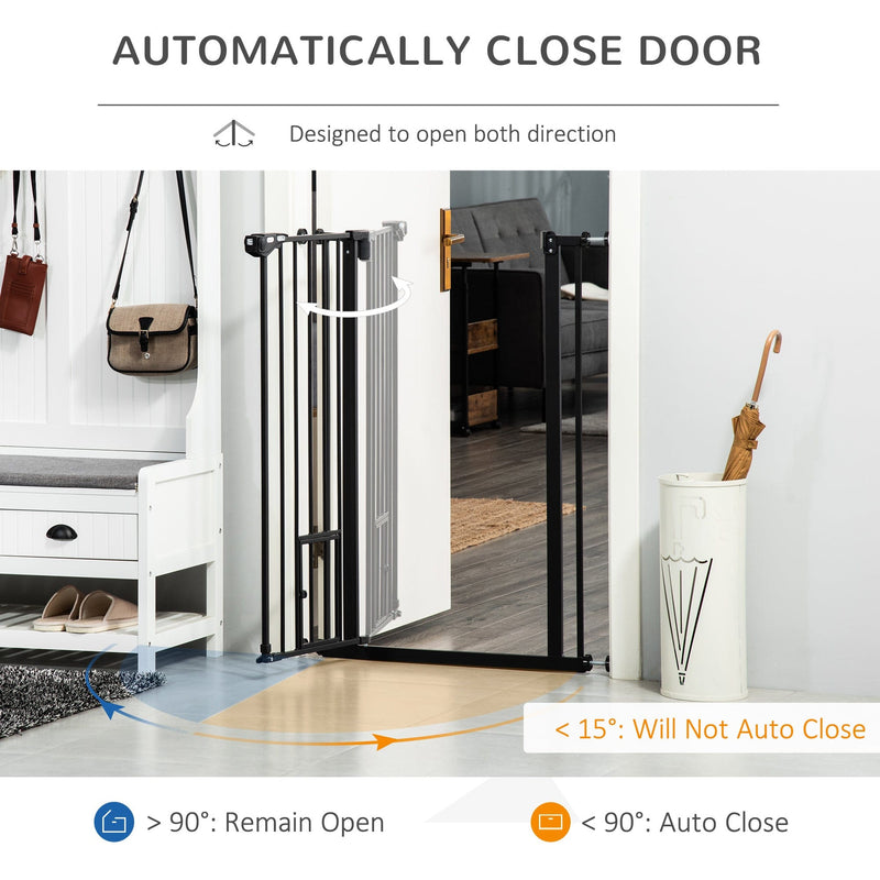 Extra Tall Pet Gate with Door (74-80cm) - Black Pawhut