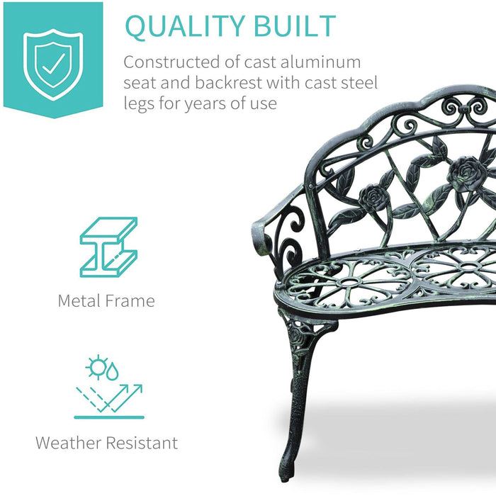 Cast Aluminium Garden Bench, Antique Rose-Style