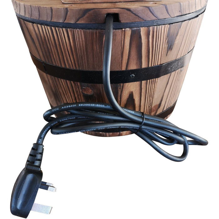 Wood Barrel Electric Water Fountain, Patio Feature