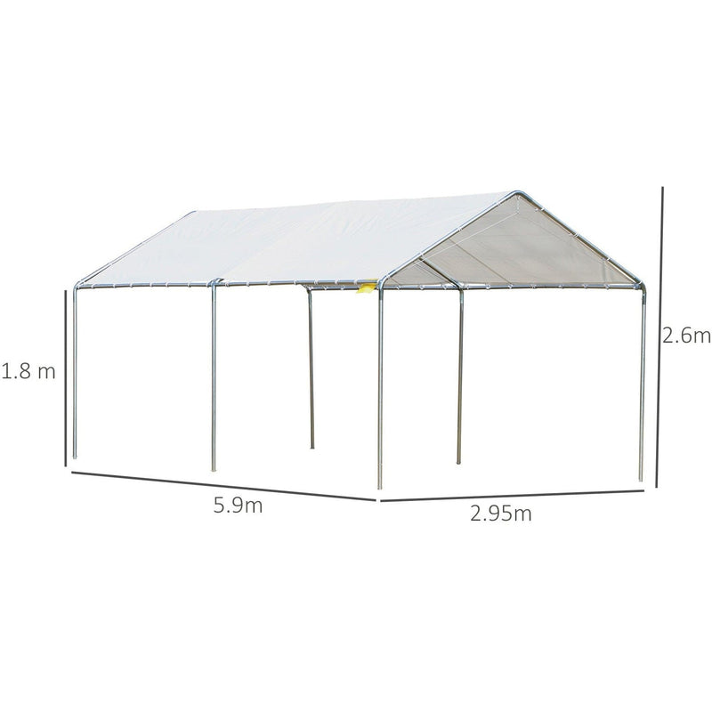 3x6m Heavy Duty Carport - Galvanized Steel - White