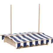 Wooden Sandpit with Adjustable Canopy and Benches for Shaded Outdoor Play Natural Blue White Outsunny