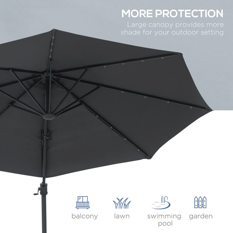 3m Roma Cantilever Parasol With Solar Lights, Grey