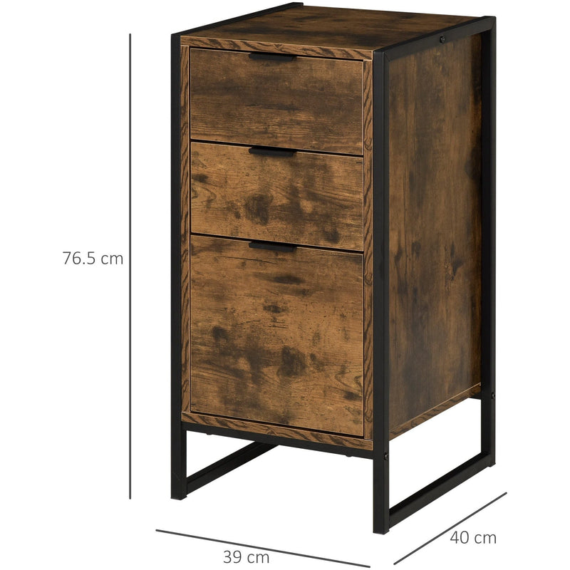 Industrial 3 Drawer Chest, Metal Frame, Bedroom/Living Room