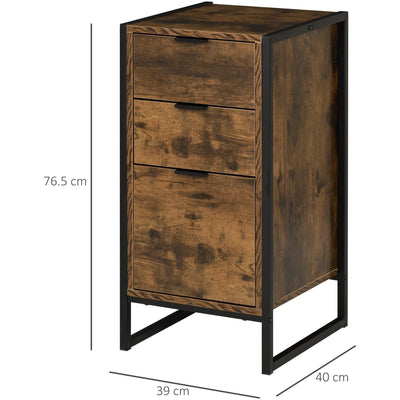 Industrial 3 Drawer Chest, Metal Frame, Bedroom/Living Room Homcom