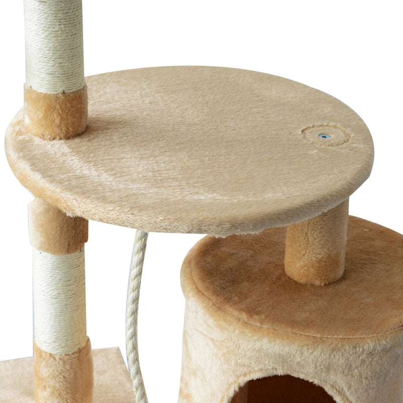 "114cm Beige Cat Tree: Sturdy House for Climbing and Play"
