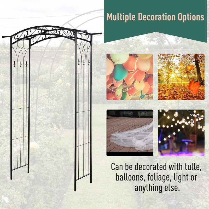 Metal Garden Arch with Gate, Climbing Plant Support, Black Outsunny