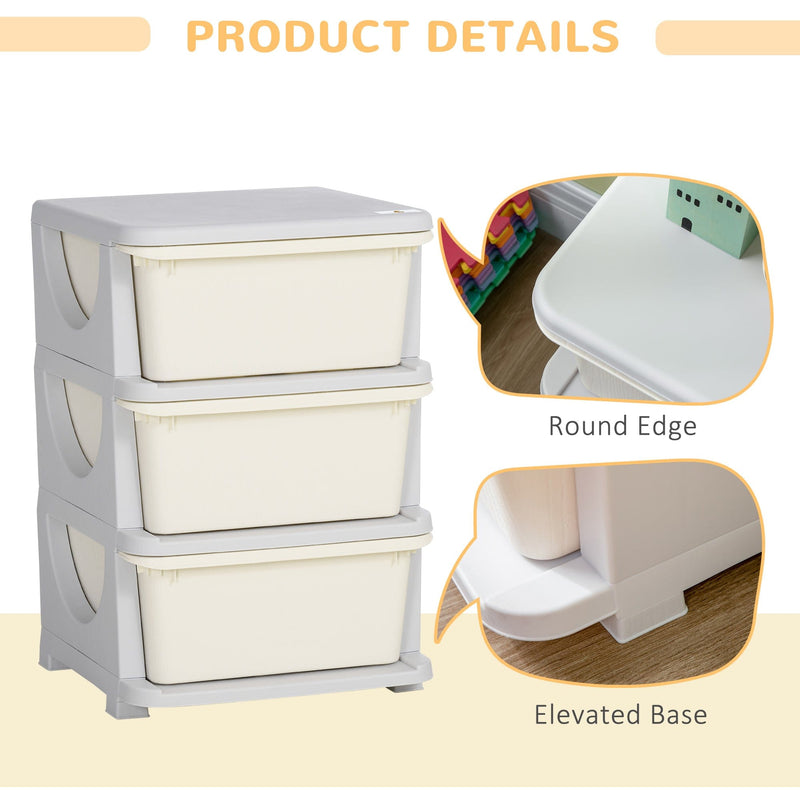 ZONEKIZ White 3-Tier Kids Toy & Dresser Storage