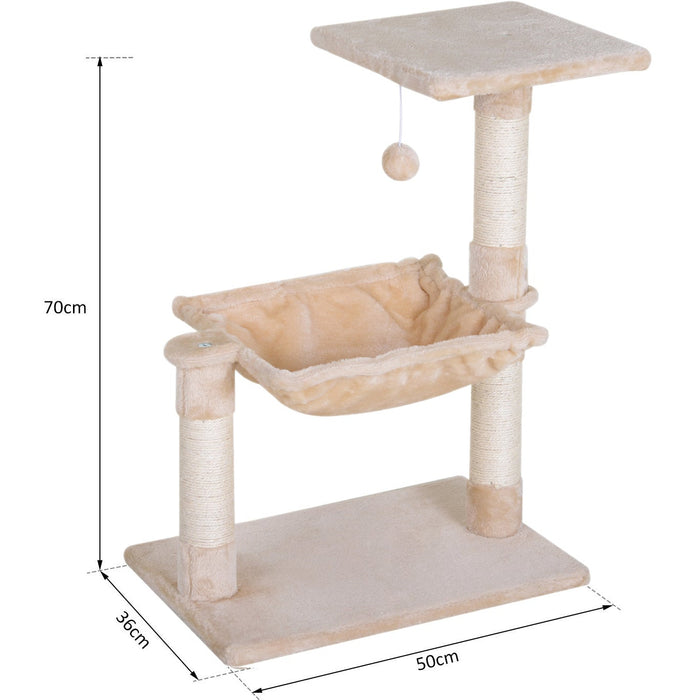 2-Tier Cat Tree, Sisal Post, Hammock, Dangle Toy, 70cm