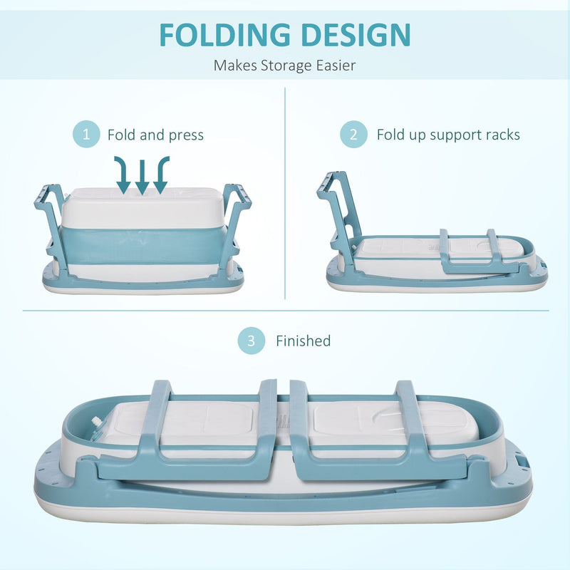 Folding Baby Bath, Non-Slip Pads, Top Cover, 0-6 Yrs, Blue