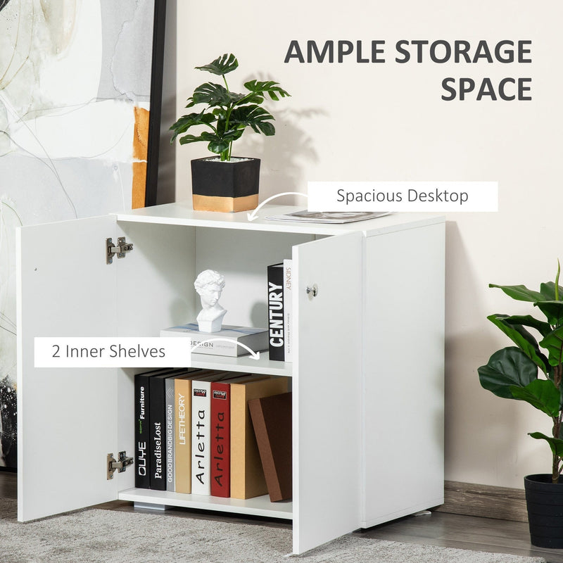 Small Cabinet With Doors, 2 Shelves, 70 x 39 x 70cm, White Homcom