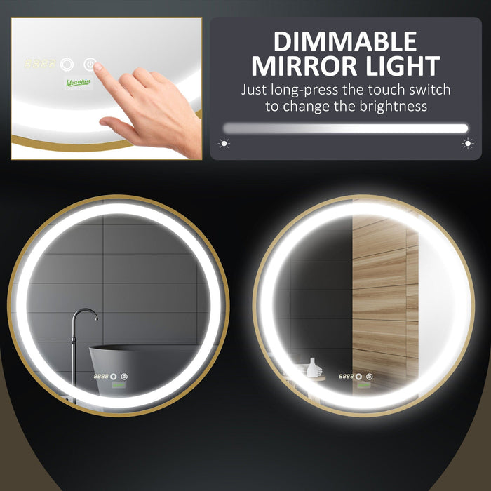 Round LED Wall Mounted Bathroom Mirror, 60cm, Gold