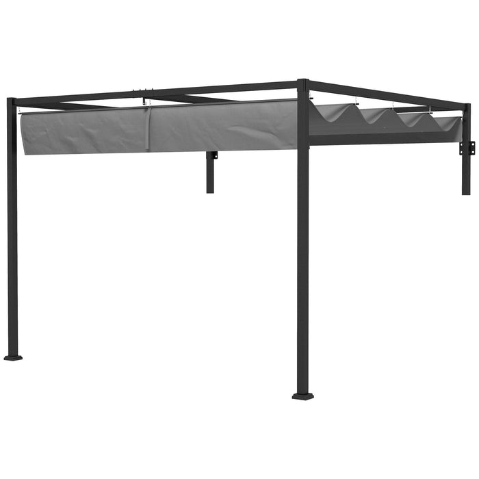 3x4m Wall Mounted Pergola With Retractable Roof, Grey