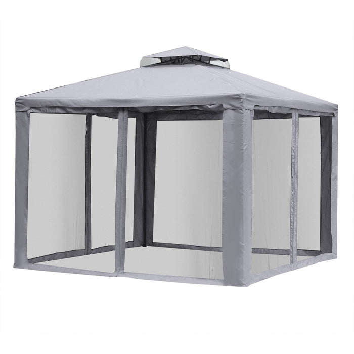 Stylish Metal Frame Gazebo With Mesh Sides, Vented Roof, 3x3