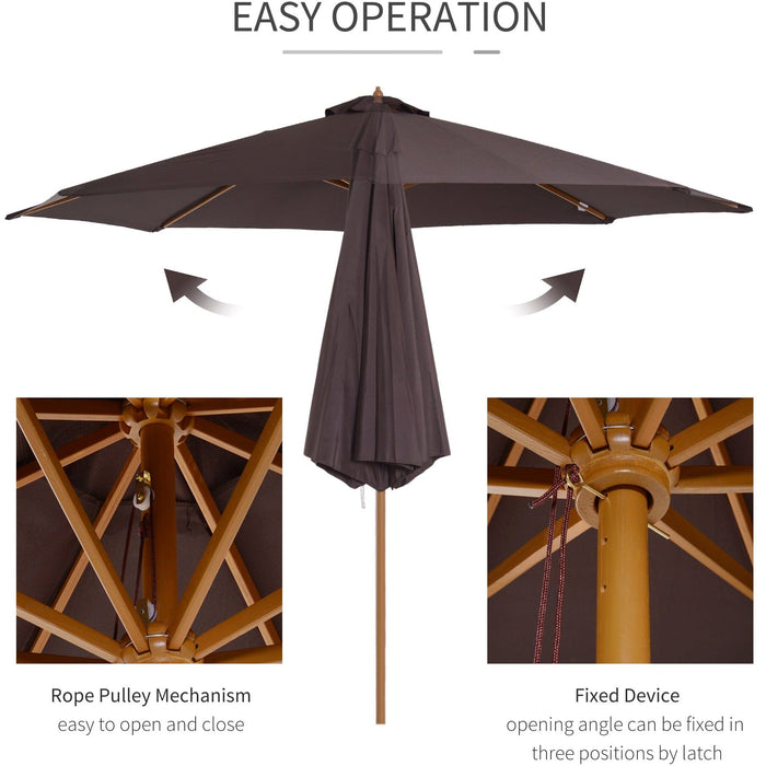 3m Bamboo Patio Umbrella, Coffee