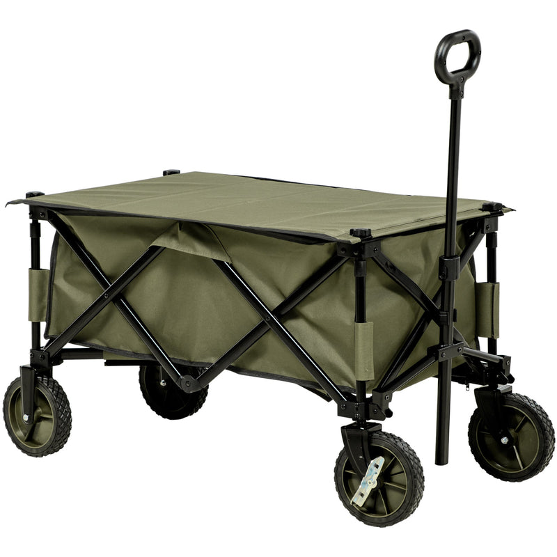 Folding Garden Trolley With Cover And Pockets, Green