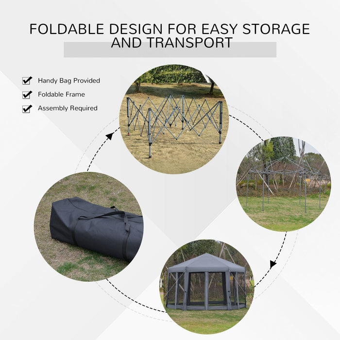 Hexagonal Pop Up Gazebo With Sides, Travel Case, 3.2m