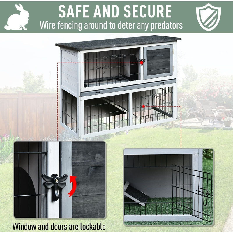 Outdoor Rabbit Hutch, Grey Pawhut