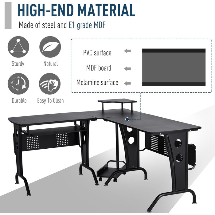 Corner Gaming Desk with Keyboard Tray, CPU Rack, Black