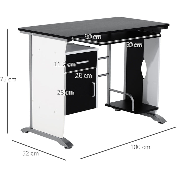 Computer Desk with Keyboard Tray & Drawers, Black