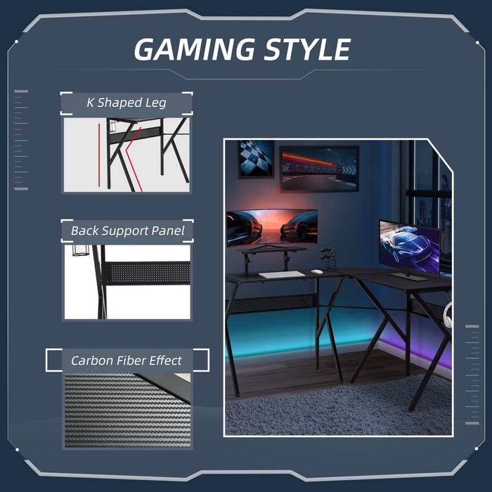 L Shaped Gaming Desk With Adjustable Monitor Stand, Black