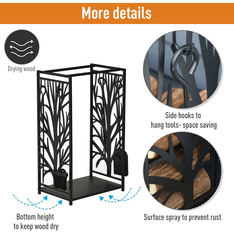 Log Holder For Fireplace, Wood Stacker, 4 Tools, Black