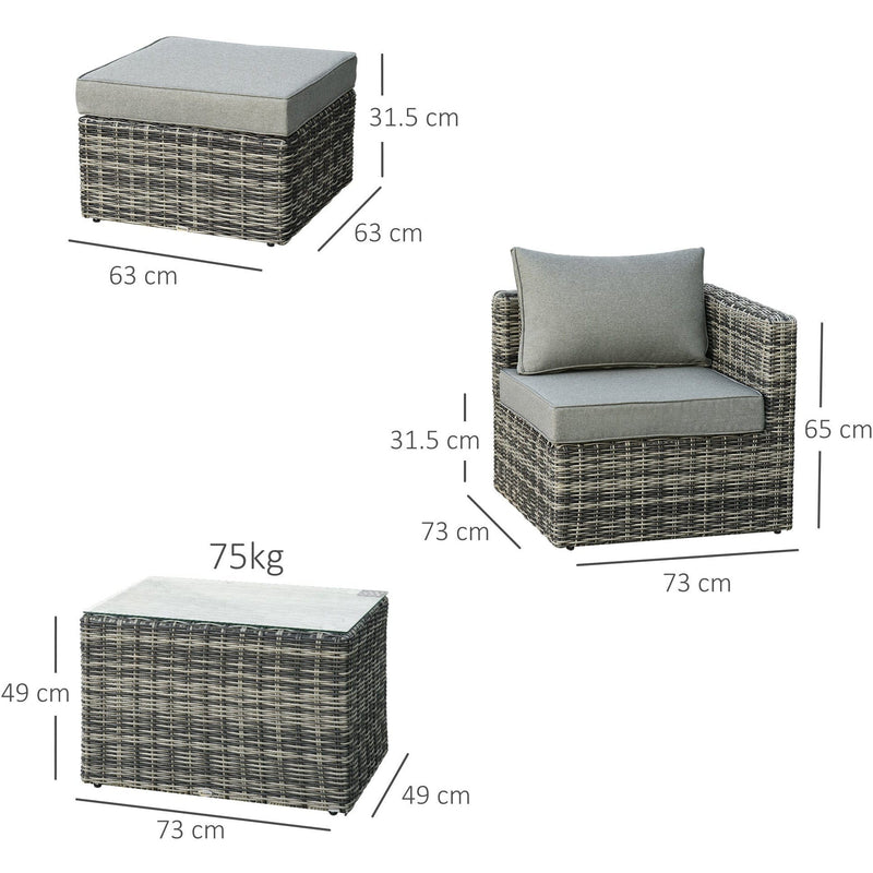 2 Seater Rattan Garden Furniture Set, Grey