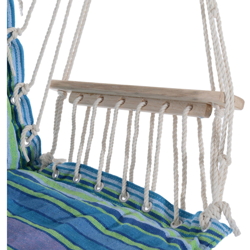 Outdoor Hammock Chair - Wooden Footrest, Armrest - Cotton
