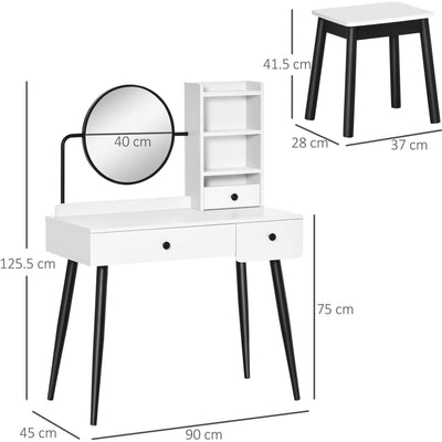 Dressing Table With Storage and Mirror, Includes Stool Homcom