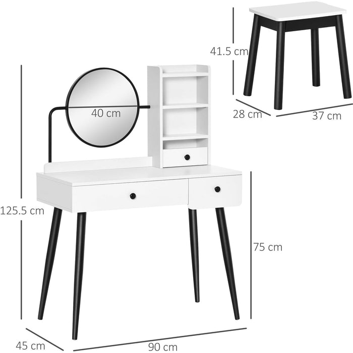 Dressing Table With Storage and Mirror, Includes Stool