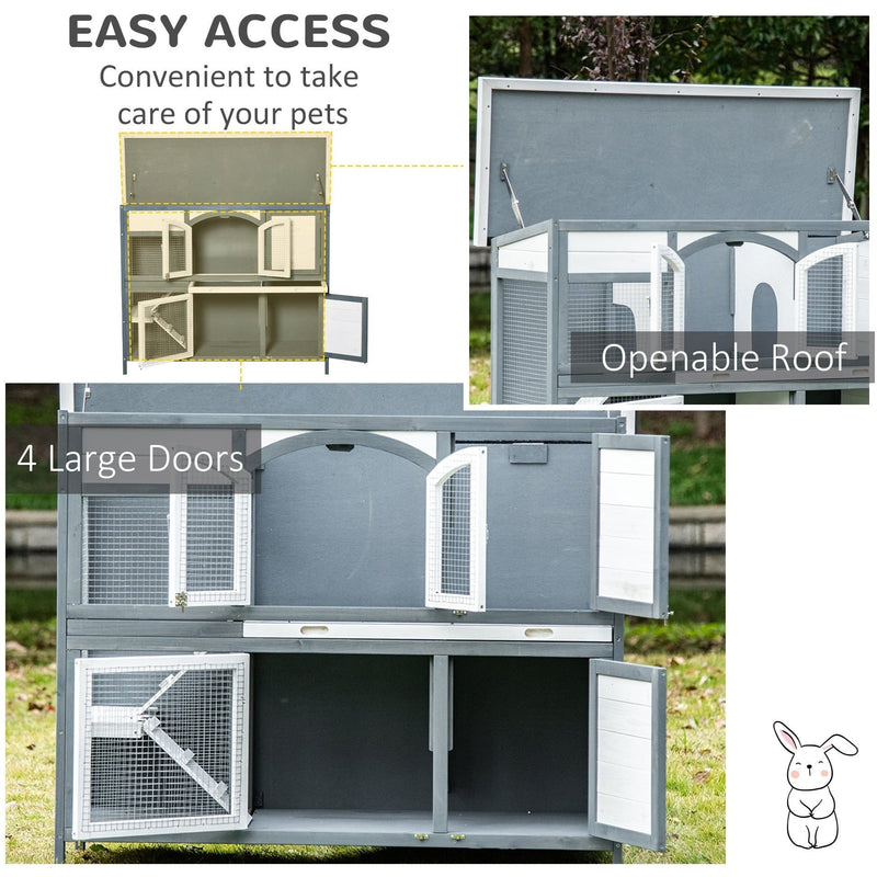 2 Tier Wooden Rabbit Hutch, Grey Pawhut