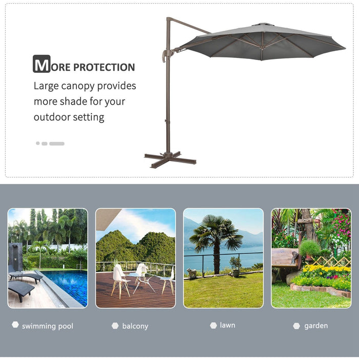 3m Cantilever Garden Parasol with 360° Rotation, Dark Grey