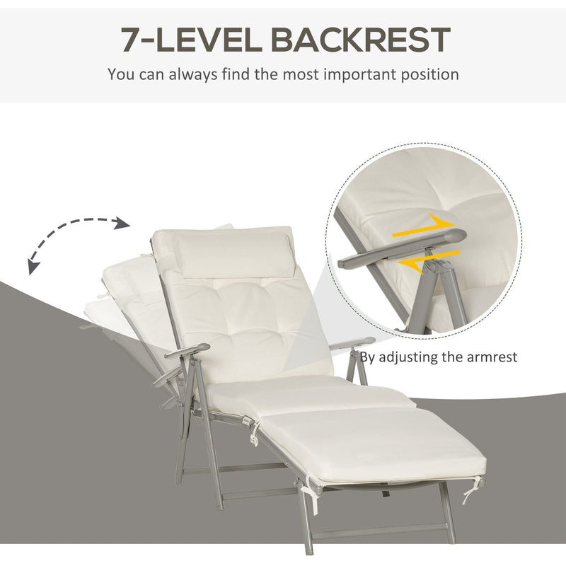 Adjustable Sun Lounger With Cushion, Cream/White