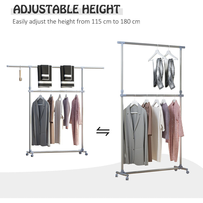 Adjustable Heavy Duty Garment Rail with Wheels