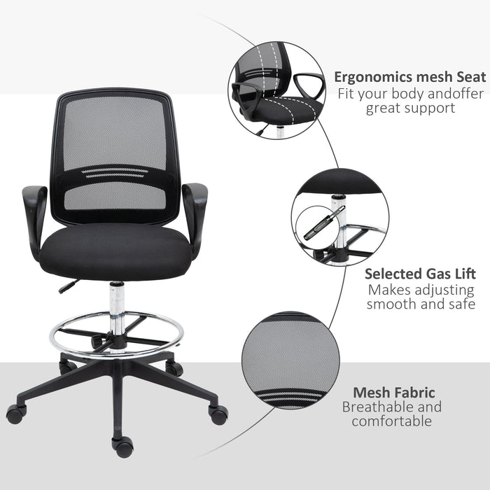 Ergonomic Drafting Chair With Wheels, Arms, Mesh Back