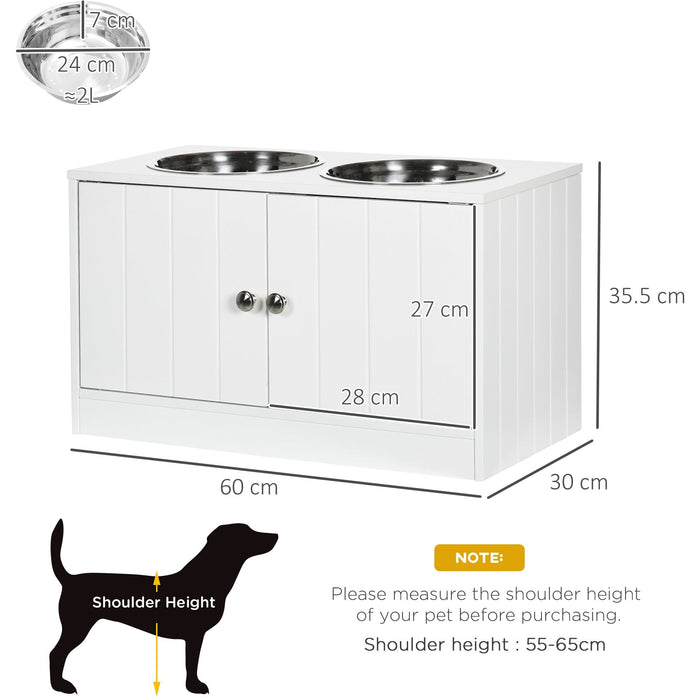 Raised Dog Bowls with Stand, 2 Bowls - White, 60x30x35.5cm