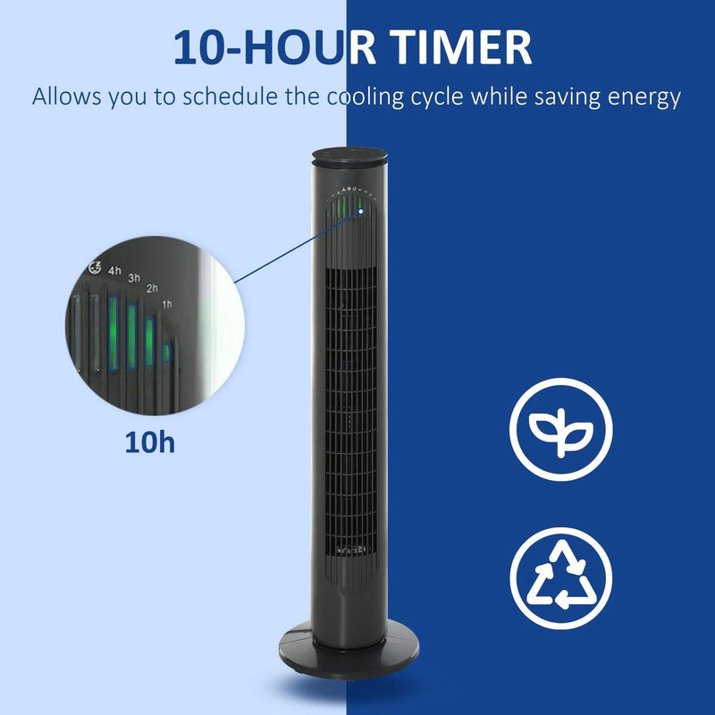 30" Tower Fan with Remote, Oscillation, 10h Timer, LED Light Homcom