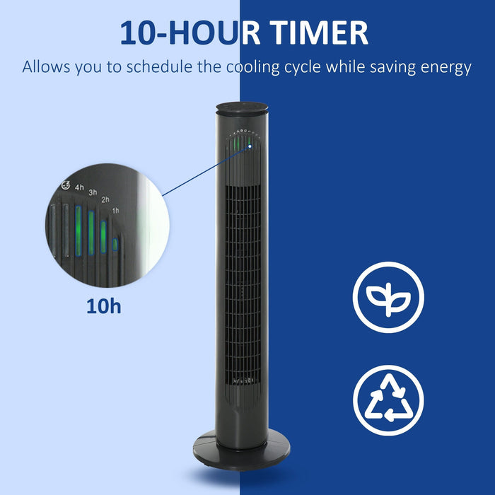 30" Tower Fan with Remote, Oscillation, 10h Timer, LED Light