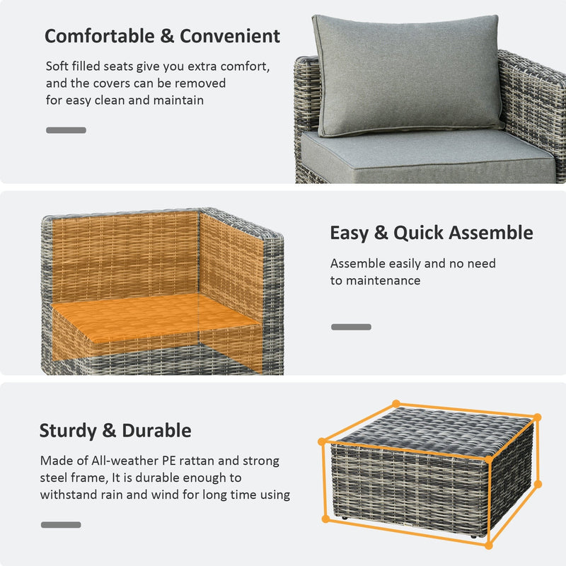 2 Seater Rattan Garden Furniture Set, Grey