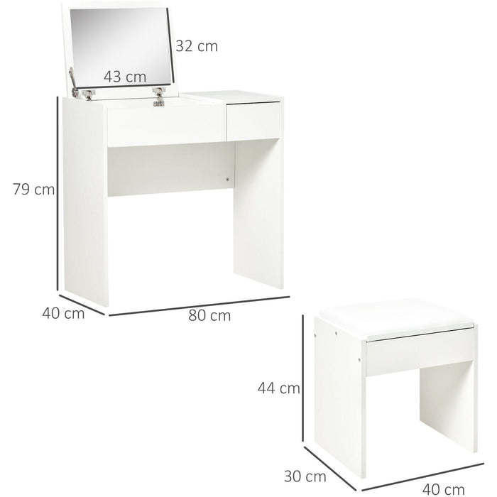 Dressing Table With Flip up Mirror and Cushioned Stool