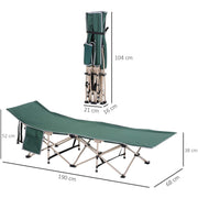 Outsunny Single Person Camping Folding Cot Outdoor Patio Portable Military Sleeping Bed Travel Guest Leisure Fishing with Carry Bag, Green Outsunny