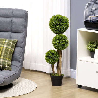 Artificial Boxwood Ball Topiary Tree in Pot Fake Plants, 90 cm Outsunny