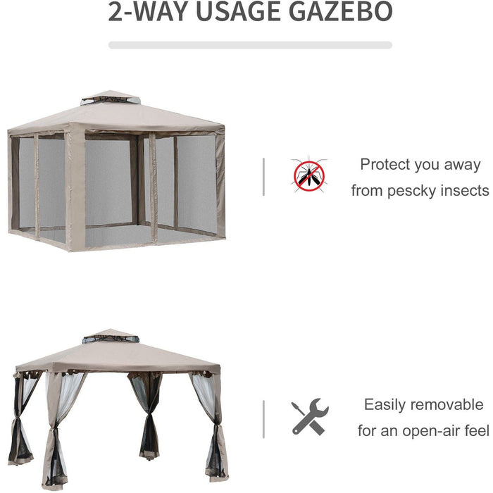 Stylish Metal Frame Gazebo With Mesh Sides, Vented Roof, 3x3