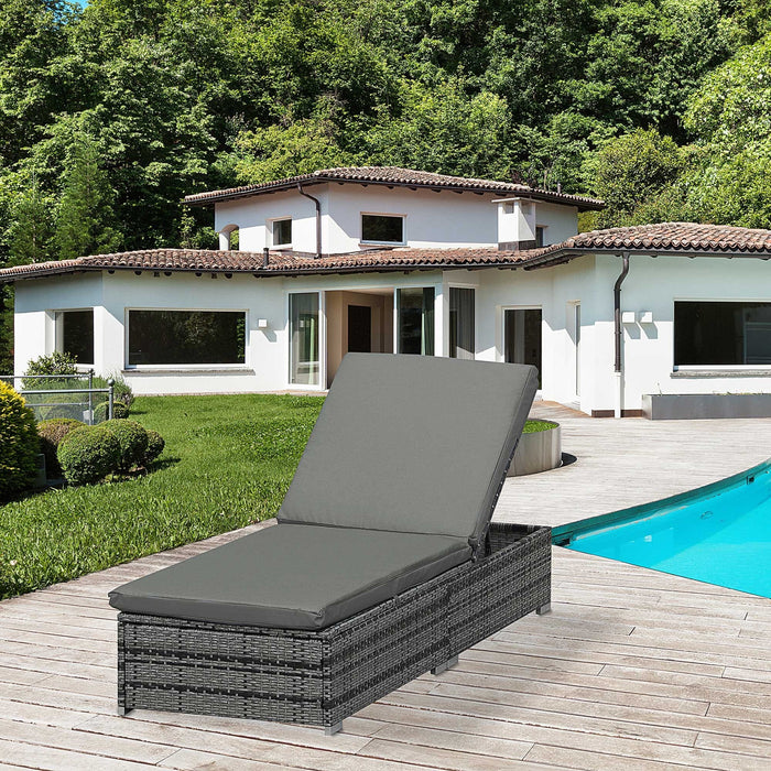 Reclining Rattan Sun Lounger With Cushion, Grey