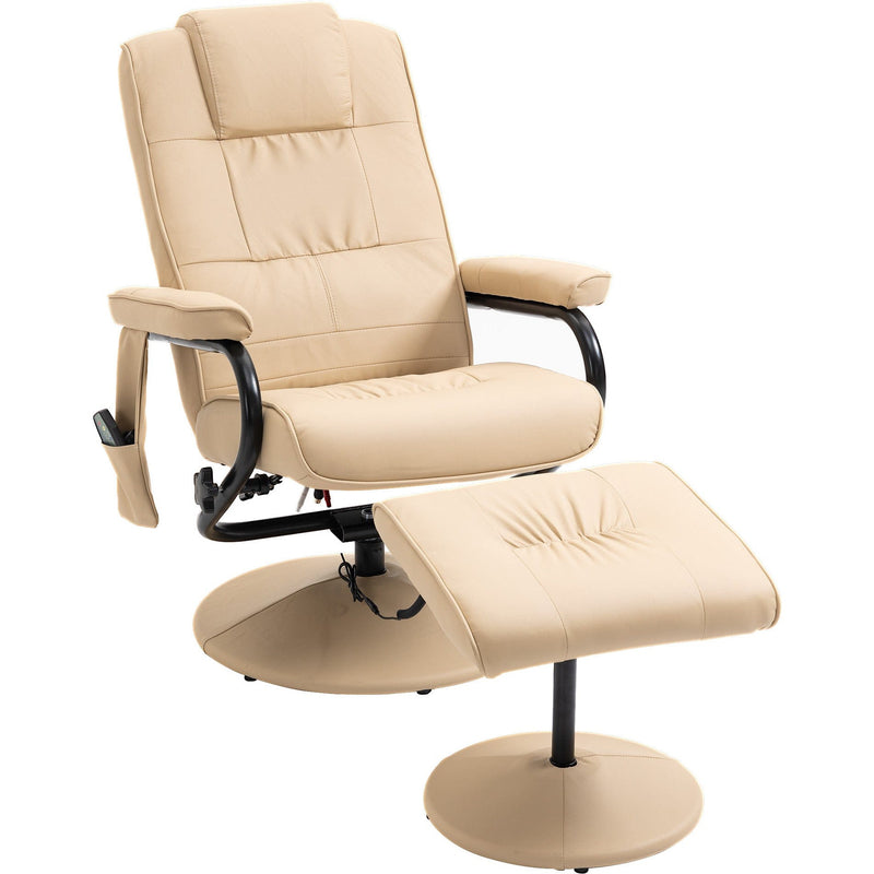 Cream Manual Reclining Massage Sofa Chair & Ottoman Set