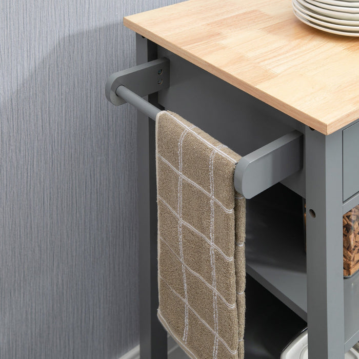 Small Kitchen Trolley on Wheels, Open Shelf, Drawer, Grey