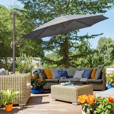 3m Cantilever Garden Parasol with 360° Rotation, Dark Grey Outsunny