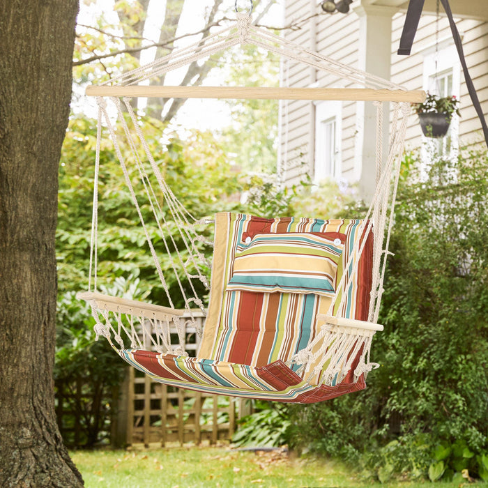 Hammock Chair, Thick Rope Frame, Stylish Multicolour Stripes
