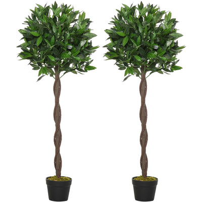 Set of 2 Topiary Bay Laurel Ball Trees, Indoor/Outdoor Homcom