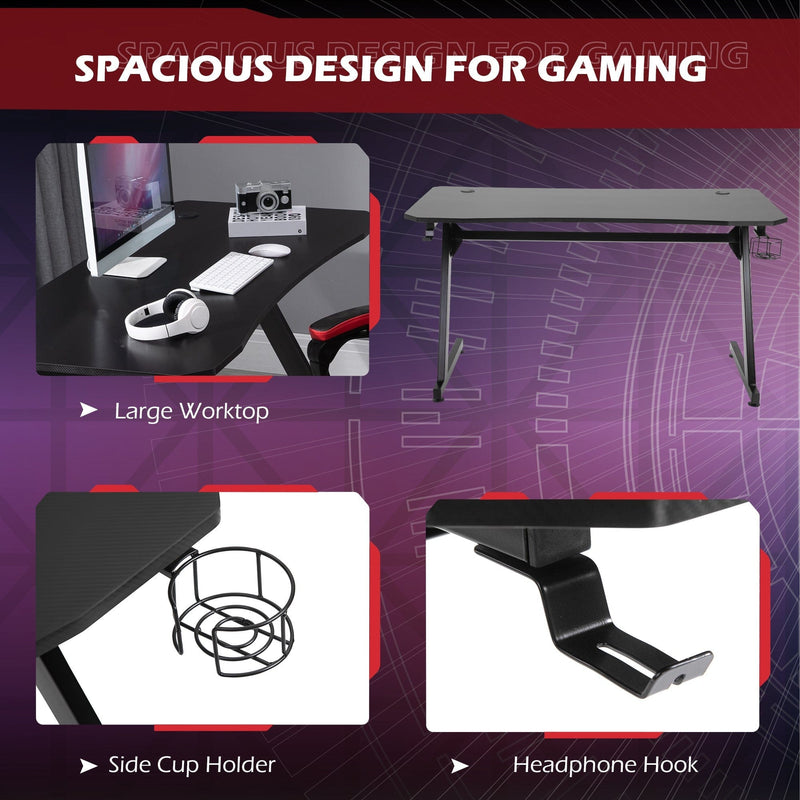 Steel Frame Gaming Desk with Cup Holder & Cable Organiser