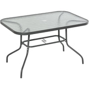 Outsunny Glass Top Garden Table Curved Metal Frame w/ Parasol Hole 4 Legs Outdoor  Balcony Sturdy Friends Family Dining Table  -Grey Outsunny